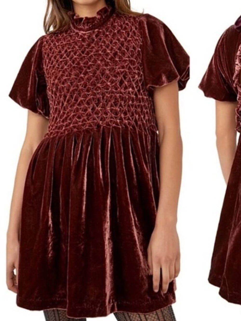 NWT Free People Women's Gum Drop Mini Dress in Chocolate Brown Velvet Size Large